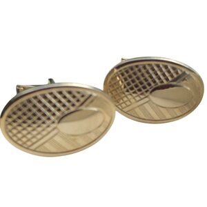 Oval Cuff Links Vintage Gold Tone 1" Pat Pend